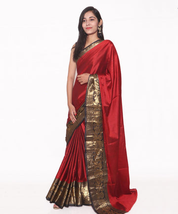 Maroon Colour Peacock Print Silk Border Saree